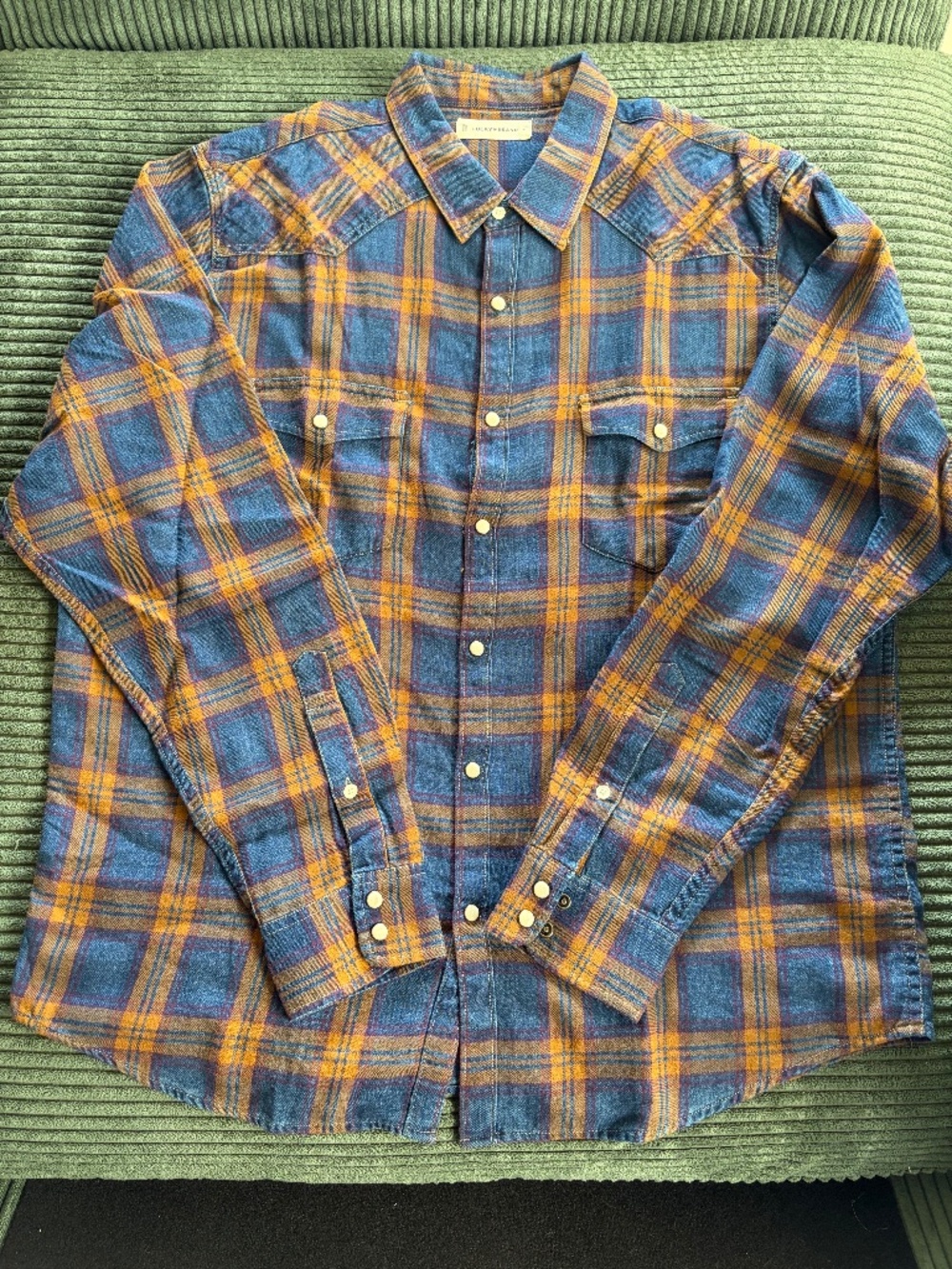 Lucky Braid Plaid Indigo Western Long Sleeve Shirt - L